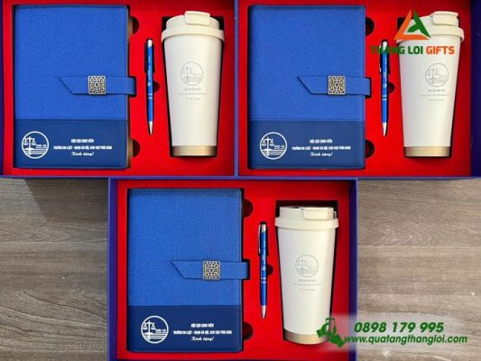 Giftset (Sổ+Ly+Bút) - In Khắc Logo Trường ĐH Luật - ĐHQG Hà Nội