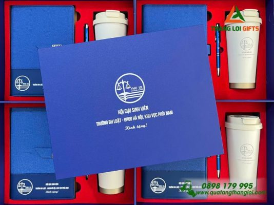 Giftset (Sổ+Ly+Bút) - In Khắc Logo Trường ĐH Luật - ĐHQG Hà Nội