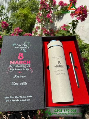 Combo Quà Tặng (Bình+Bút) – In Khắc Nội Dung Mừng Ngày Phụ Nữ 8/3