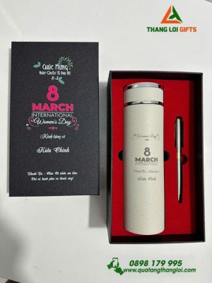 Combo Quà Tặng (Bình+Bút) – In Khắc Nội Dung Mừng Ngày Phụ Nữ 8/3