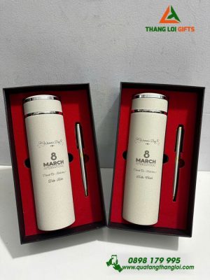 Combo Quà Tặng (Bình+Bút) – In Khắc Nội Dung Mừng Ngày Phụ Nữ 8/3