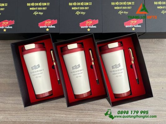Set Quà Tặng (Ly+Bút) - In Khắc Logo Đại Hội Chi Bộ Cụm 22