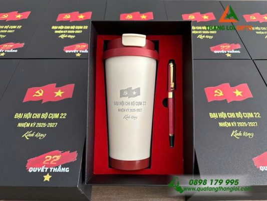 Set Quà Tặng (Ly+Bút) - In Khắc Logo Đại Hội Chi Bộ Cụm 22