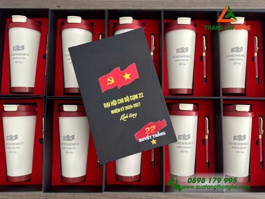 Set Quà Tặng (Ly+Bút) - In Khắc Logo Đại Hội Chi Bộ Cụm 22