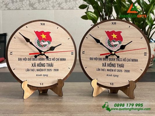 Đồng Hồ Gỗ Để Bàn - In Khắc Logo Đại Hội Đại Biểu Đoàn TNCS HCM