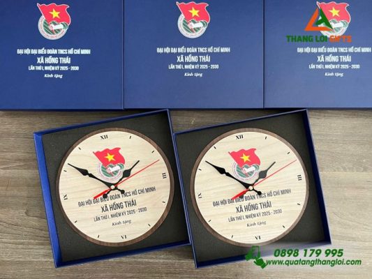 Đồng Hồ Gỗ Để Bàn - In Khắc Logo Đại Hội Đại Biểu Đoàn TNCS HCM