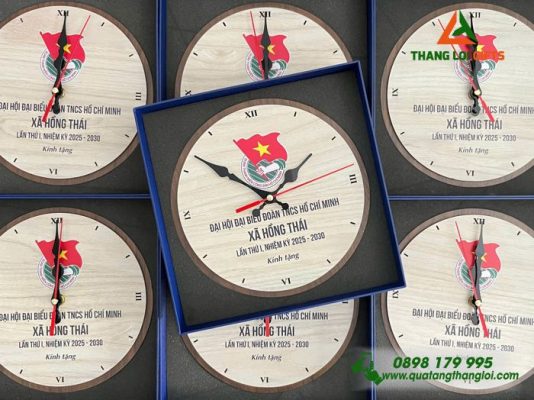 Đồng Hồ Gỗ Để Bàn - In Khắc Logo Đại Hội Đại Biểu Đoàn TNCS HCM