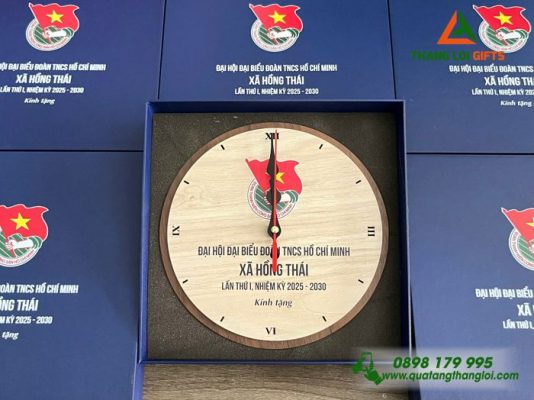 Đồng Hồ Gỗ Để Bàn - In Khắc Logo Đại Hội Đại Biểu Đoàn TNCS HCM