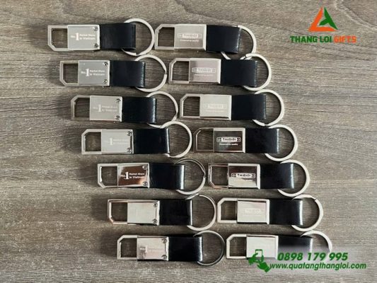 Móc Khóa Kim Loại Phối Da – Khắc Logo Doanh Nghiệp THIBIDI