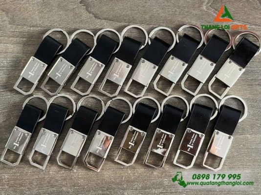 Móc Khóa Kim Loại Phối Da – Khắc Logo Doanh Nghiệp THIBIDI