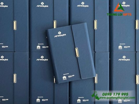 Sổ Da Bìa Còng Gập 3 Màu Xanh - In Logo Doanh nghiệp HUAWEI