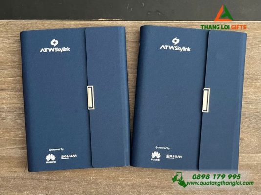 Sổ Da Bìa Còng Gập 3 Màu Xanh - In Logo Doanh nghiệp HUAWEI