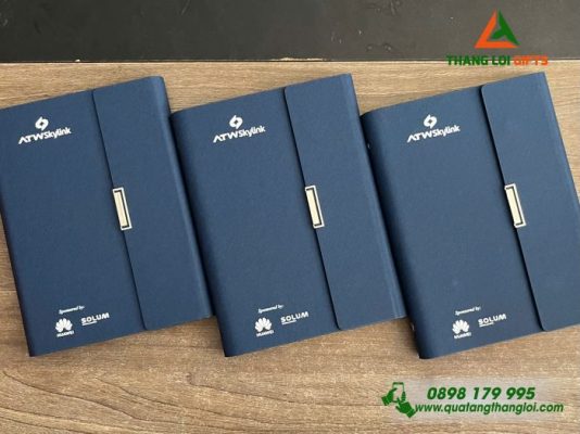 Sổ Da Bìa Còng Gập 3 Màu Xanh - In Logo Doanh nghiệp HUAWEI