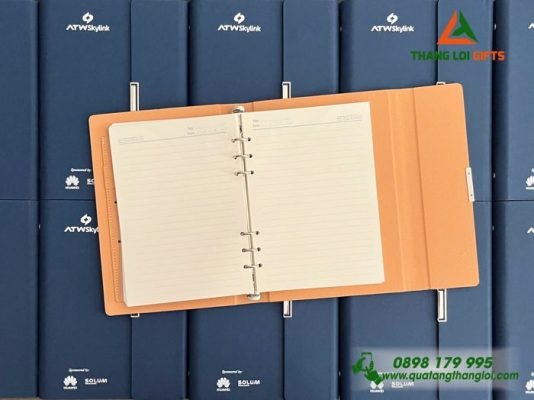 Sổ Da Bìa Còng Gập 3 Màu Xanh - In Logo Doanh nghiệp HUAWEI