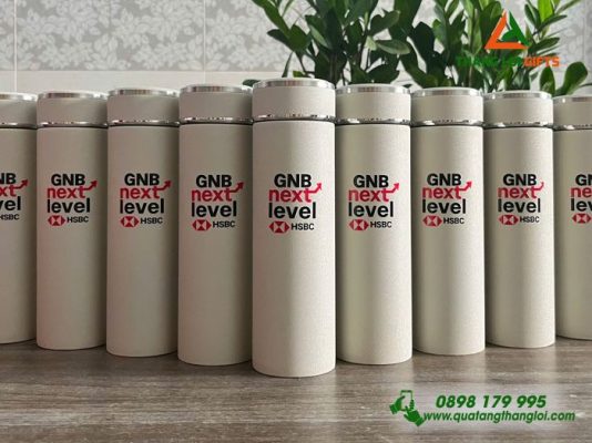 Bình Giữ Nhiệt 500ml Màu Trắng Kem - In Logo Ngân Hàng HSBC