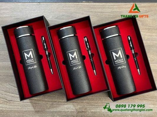 Combo Quà Tặng (Bình+Bút) - In Khắc Logo Doanh Nghiệp MOLLY