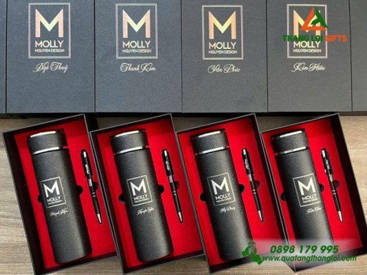 Combo Quà Tặng (Bình+Bút) - In Khắc Logo Doanh Nghiệp MOLLY