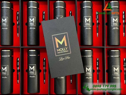 Combo Quà Tặng (Bình+Bút) - In Khắc Logo Doanh Nghiệp MOLLY