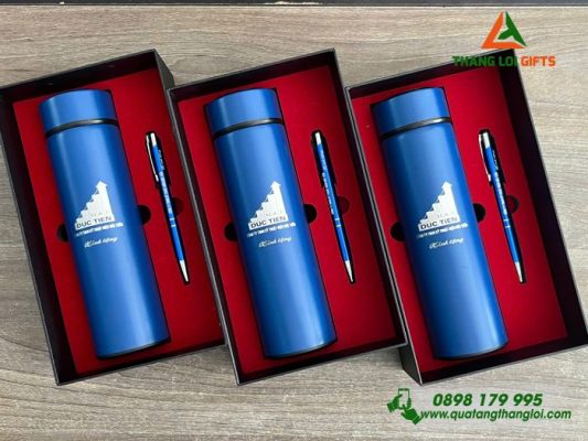 Bộ Quà Tặng (Bình+Bút) - In Khắc Logo Doanh Nghiệp Đức Tiến