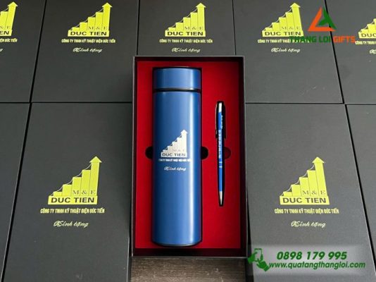 Bộ Quà Tặng (Bình+Bút) - In Khắc Logo Doanh Nghiệp Đức Tiến