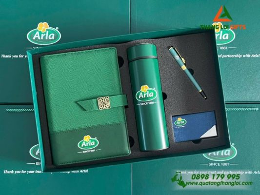 Giftset (Sổ+Bình+Bút+Namecard) - In Khắc Logo Doanh Nghiệp Arla
