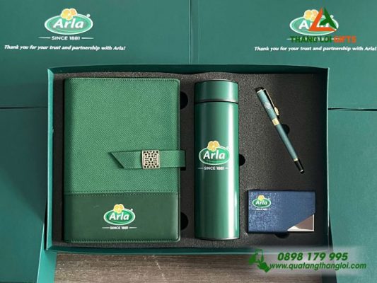 Giftset (Sổ+Bình+Bút+Namecard) - In Khắc Logo Doanh Nghiệp Arla