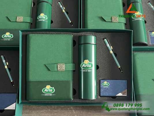 Giftset (Sổ+Bình+Bút+Namecard) - In Khắc Logo Doanh Nghiệp Arla