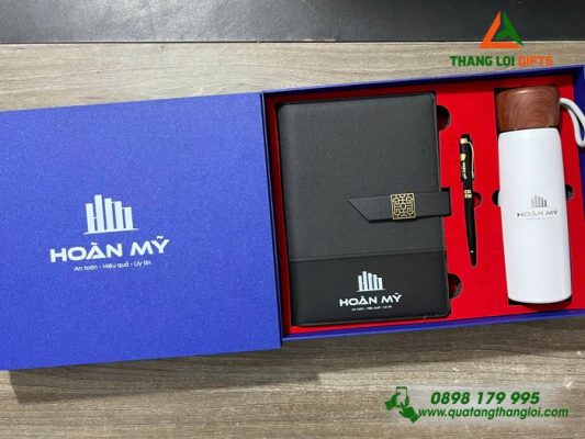 Set Quà Tặng (Sổ+Bình+Bút) - In Khắc Logo Doanh Nghiệp Hoàn Mỹ