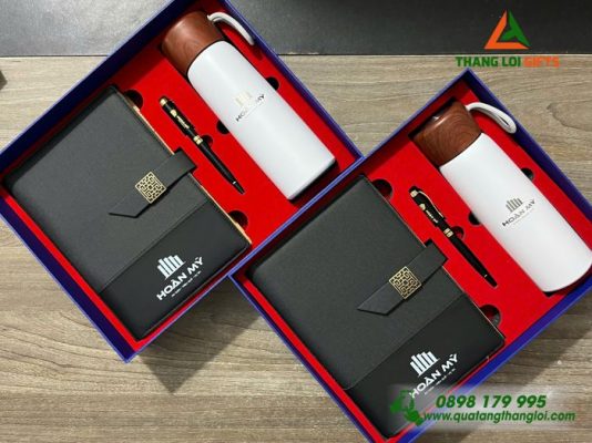 Set Quà Tặng (Sổ+Bình+Bút) - In Khắc Logo Doanh Nghiệp Hoàn Mỹ