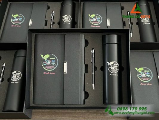 Bộ Quà Tặng (Sổ+Bình+Bút) - In Khắc Logo Trường THCS Trần Qúy Cáp