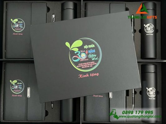 Bộ Quà Tặng (Sổ+Bình+Bút) - In Khắc Logo Trường THCS Trần Qúy Cáp