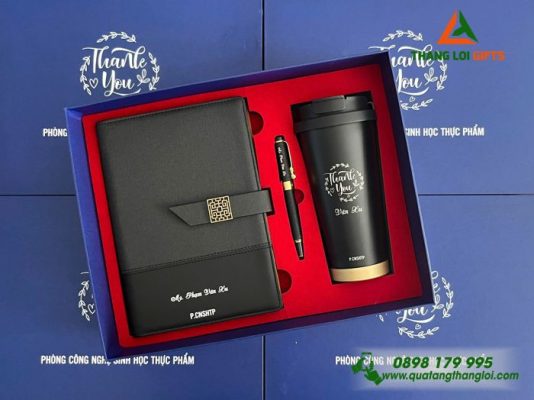 Bộ Quà Tặng (Sổ+Ly+Bút) Màu Đen - In Khắc Tên Theo Yêu Cầu