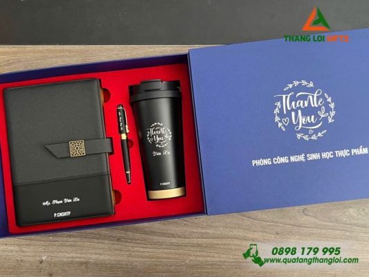 Bộ Quà Tặng (Sổ+Ly+Bút) Màu Đen - In Khắc Tên Theo Yêu Cầu