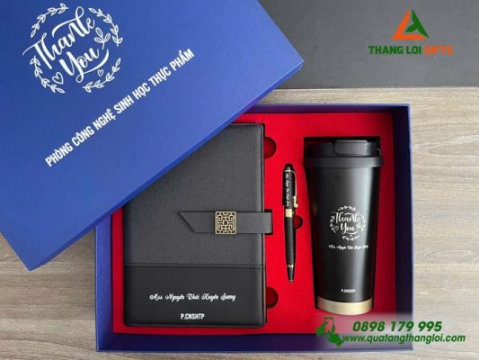 Bộ Quà Tặng (Sổ+Ly+Bút) Màu Đen - In Khắc Tên Theo Yêu Cầu