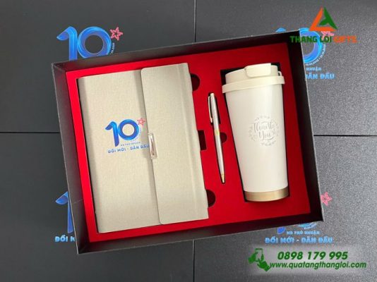 Giftset (Sổ+Ly+Bút) - In Khắc Logo10 Năm Ngân Hàng MB Bank