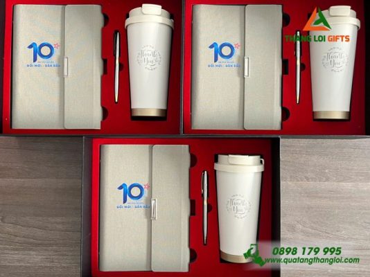 Giftset (Sổ+Ly+Bút) - In Khắc Logo10 Năm Ngân Hàng MB Bank