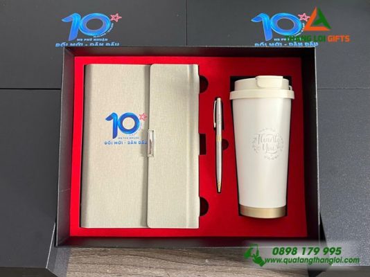 Giftset (Sổ+Ly+Bút) - In Khắc Logo10 Năm Ngân Hàng MB Bank