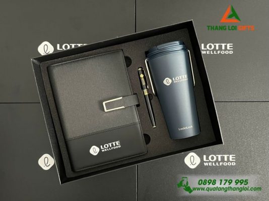 Combo Quà Tặng (Sổ+Ly Lock+Bút) - In Khắc Logo Lotte wellfood