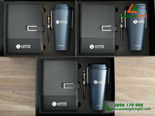 Combo Quà Tặng (Sổ+Ly Lock+Bút) - In Khắc Logo Lotte wellfood