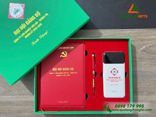 Giftset (Sổ+Pin Sạc+Bút) - In Khắc Logo Công Ty Lâm Nghiệp Bến Hải