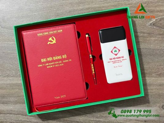 Giftset (Sổ+Pin Sạc+Bút) - In Khắc Logo Công Ty Lâm Nghiệp Bến Hải