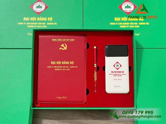 Giftset (Sổ+Pin Sạc+Bút) - In Khắc Logo Công Ty Lâm Nghiệp Bến Hải