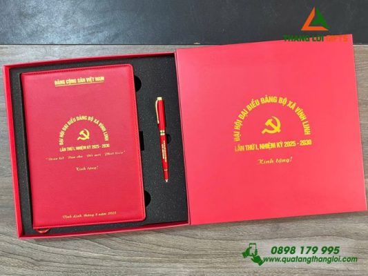 Bộ Quà Tăng (Sổ Da+Bút) - In Khắc Logo Đảng Bộ Xã Vĩnh Linh