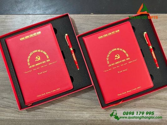 Bộ Quà Tăng (Sổ Da+Bút) - In Khắc Logo Đảng Bộ Xã Vĩnh Linh