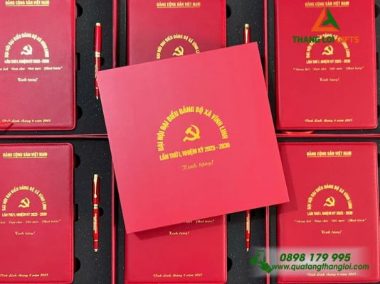 Bộ Quà Tăng (Sổ Da+Bút) - In Khắc Logo Đảng Bộ Xã Vĩnh Linh