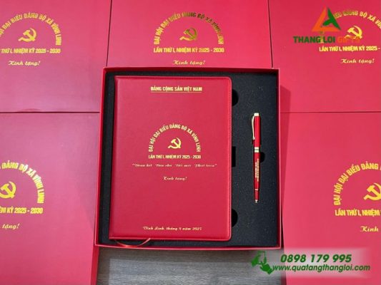Bộ Quà Tăng (Sổ Da+Bút) - In Khắc Logo Đảng Bộ Xã Vĩnh Linh