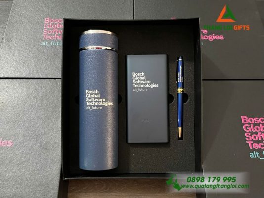 Set Quà Tặng (Bình+Pin Sạc+Bút) - In Khắc Tên Doanh Nghiệp