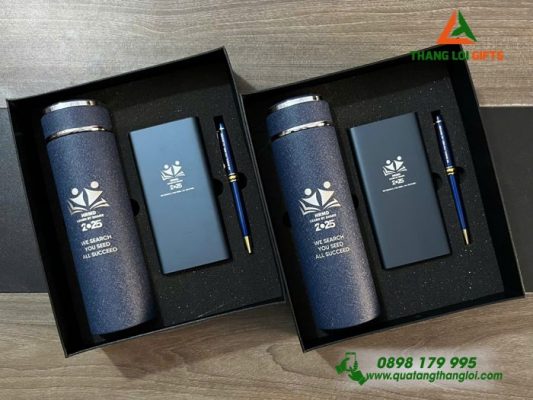 Set Quà Tặng (Bình+Pin+Bút) - In Khắc Logo HRMD Làm Quà Tặng