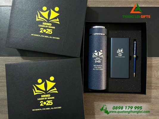 Set Quà Tặng (Bình+Pin+Bút) - In Khắc Logo HRMD Làm Quà Tặng