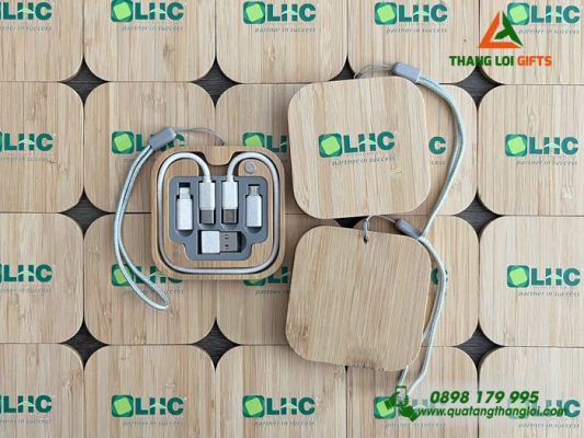 Hộp Cáp Sạc Đa Năng Gỗ - In Logo Doanh Nghiệp Long Hậu LHC